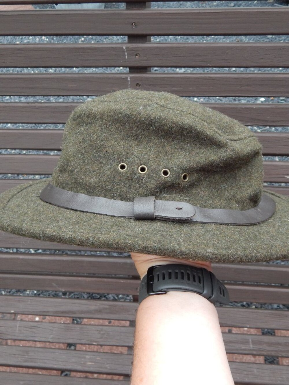 Vintage Filson Wool Packer Hat Mackinaw Forest Green Leather Band Size 2XL
